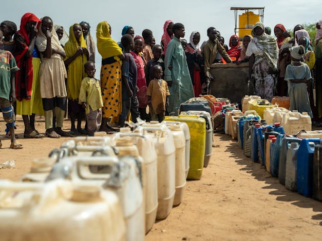 Mensen staan in de rij bij waterpomp in Centraal Afrikaans Republiek
