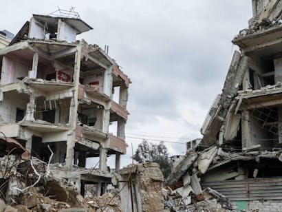 verwoeste gebouwen in Syrië