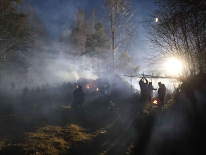 Migrantentent op de grens van Wit-Rusland en Polen.