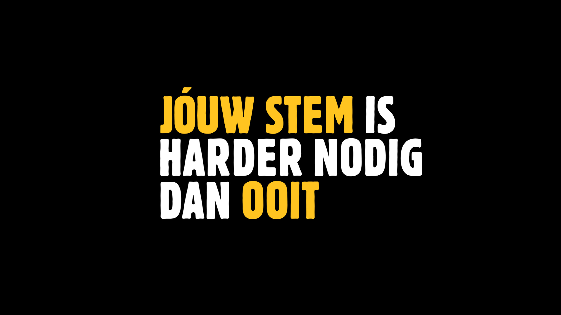 Afbeelding van campagenslogan van Stichting Vluchteling: Jouw stem is harder nodig dan ooit.