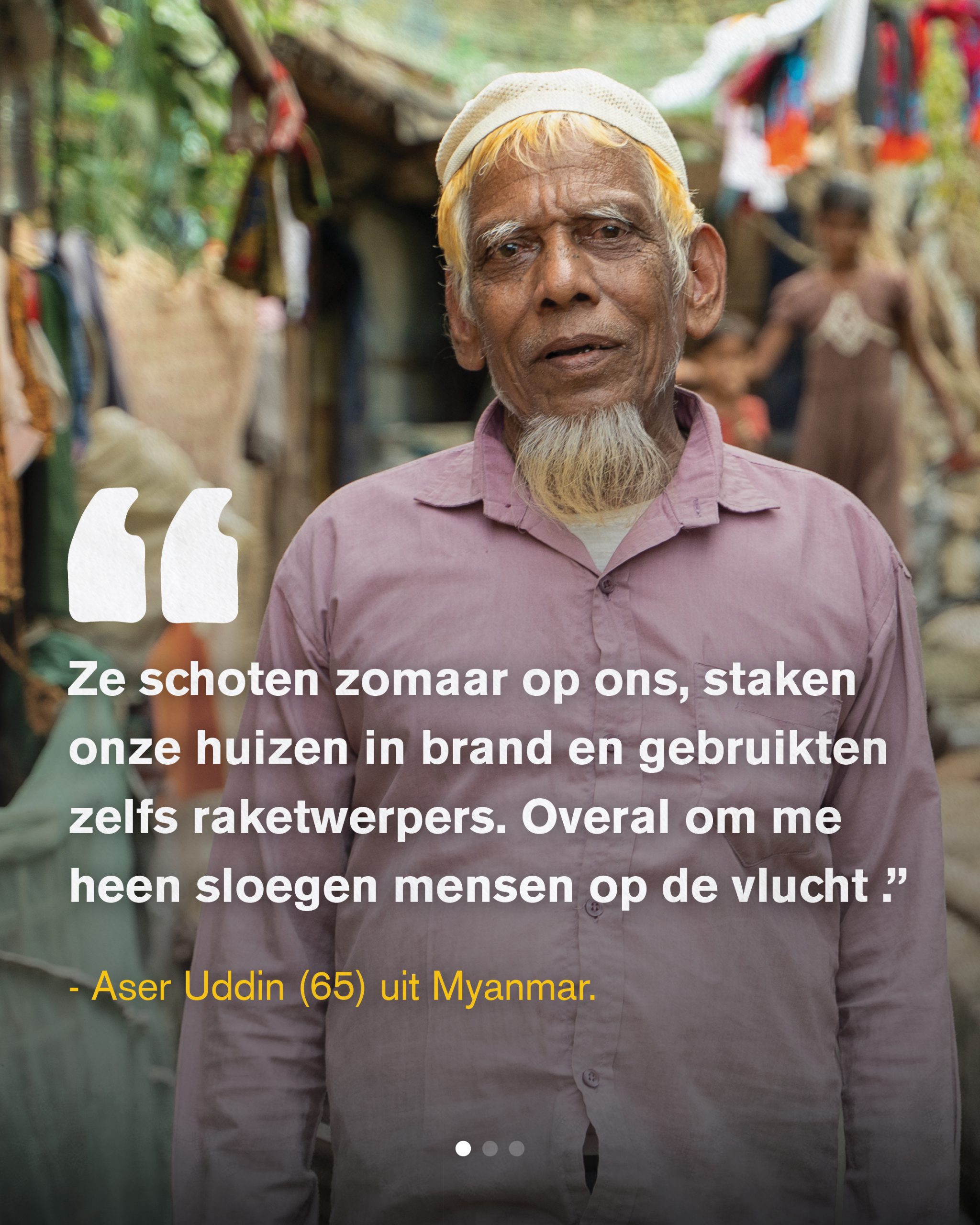 portretfoto met quote van een Rohingya-vluchteling uit Myanmar